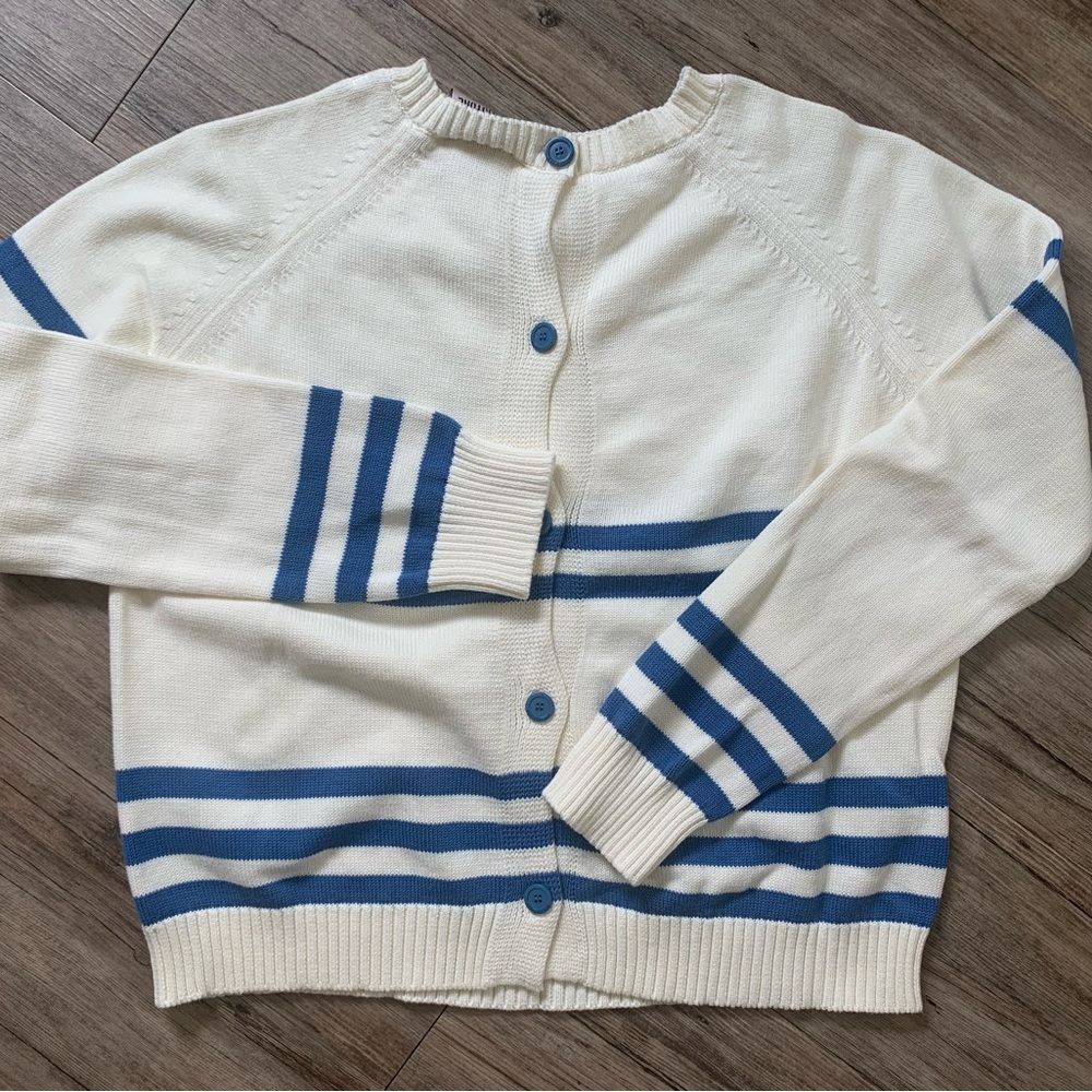 semicouture (Italy) Cream and Blue Nautical Cardigan Sweater, size M-L